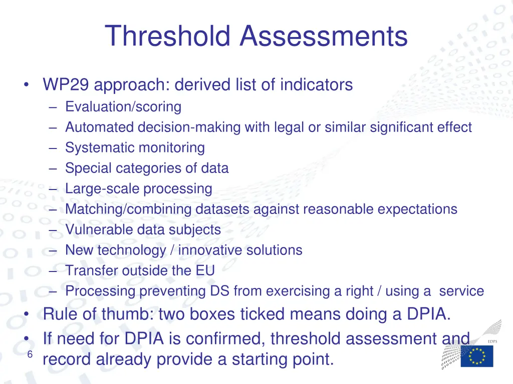 threshold assessments