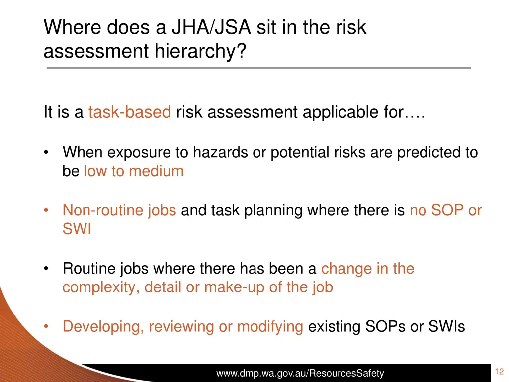 where does a jha jsa sit in the risk assessment