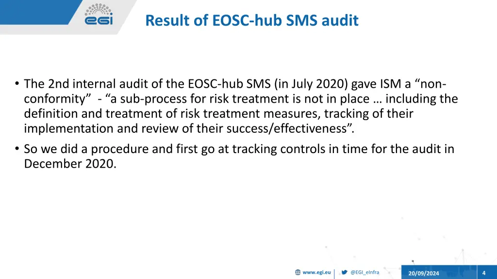 result of eosc hub sms audit