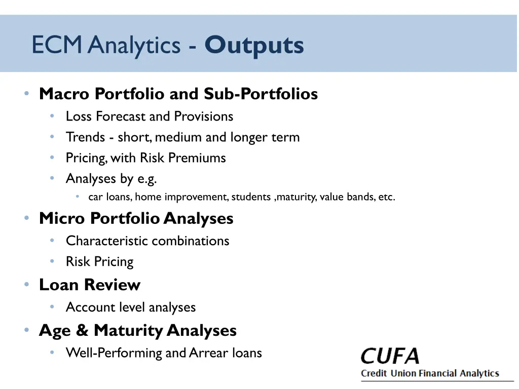 ecm analytics outputs