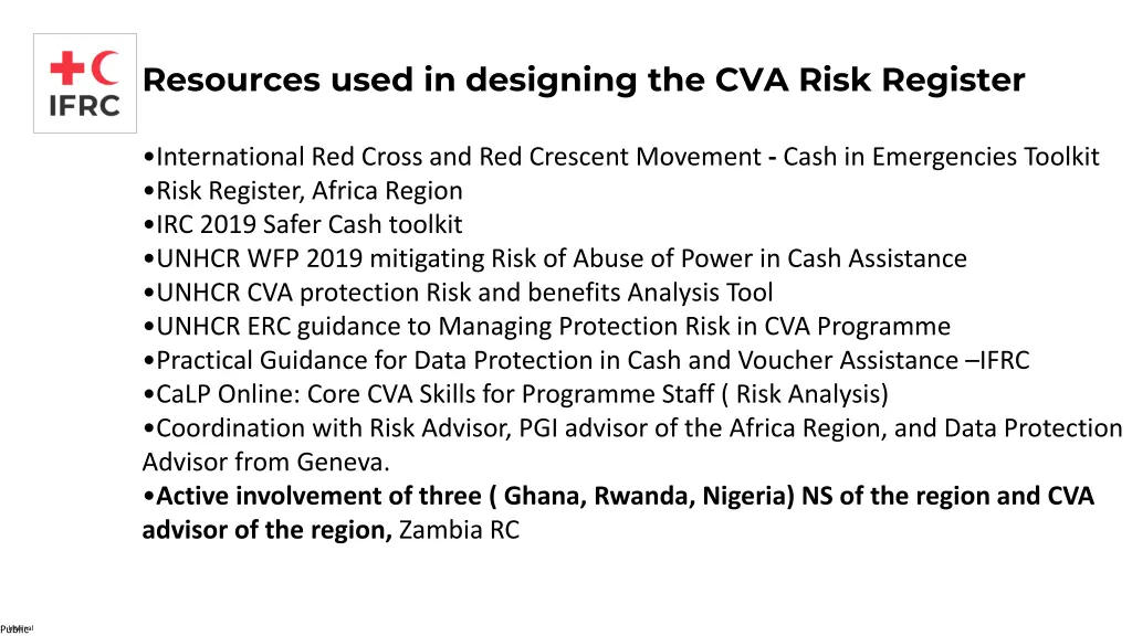 resources used in designing the cva risk register