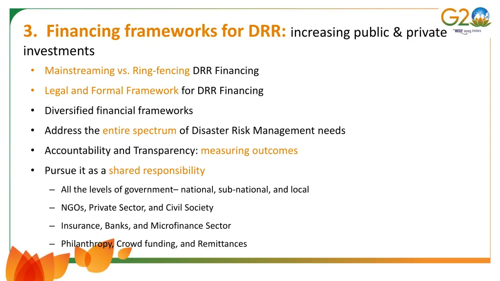 3 financing frameworks for drr increasing public