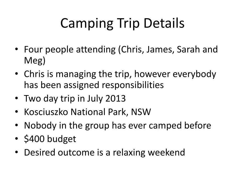 camping trip details