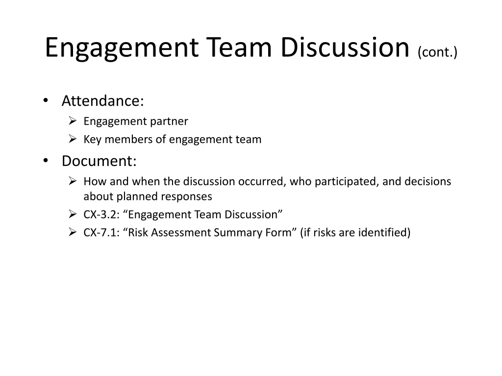 engagement team discussion cont