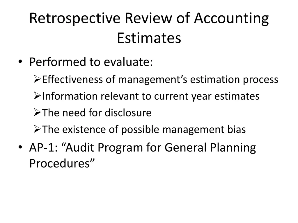 retrospective review of accounting estimates