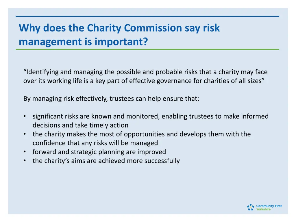 why does the charity commission say risk