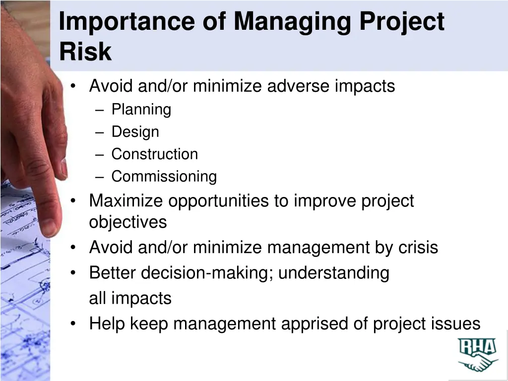 importance of managing project risk avoid