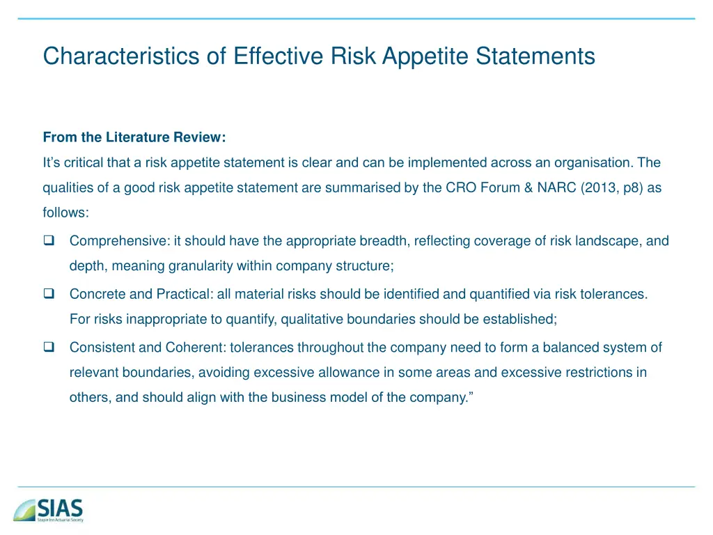 characteristics of effective risk appetite