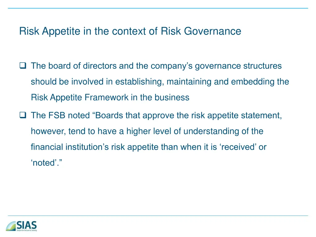 risk appetite in the context of risk governance