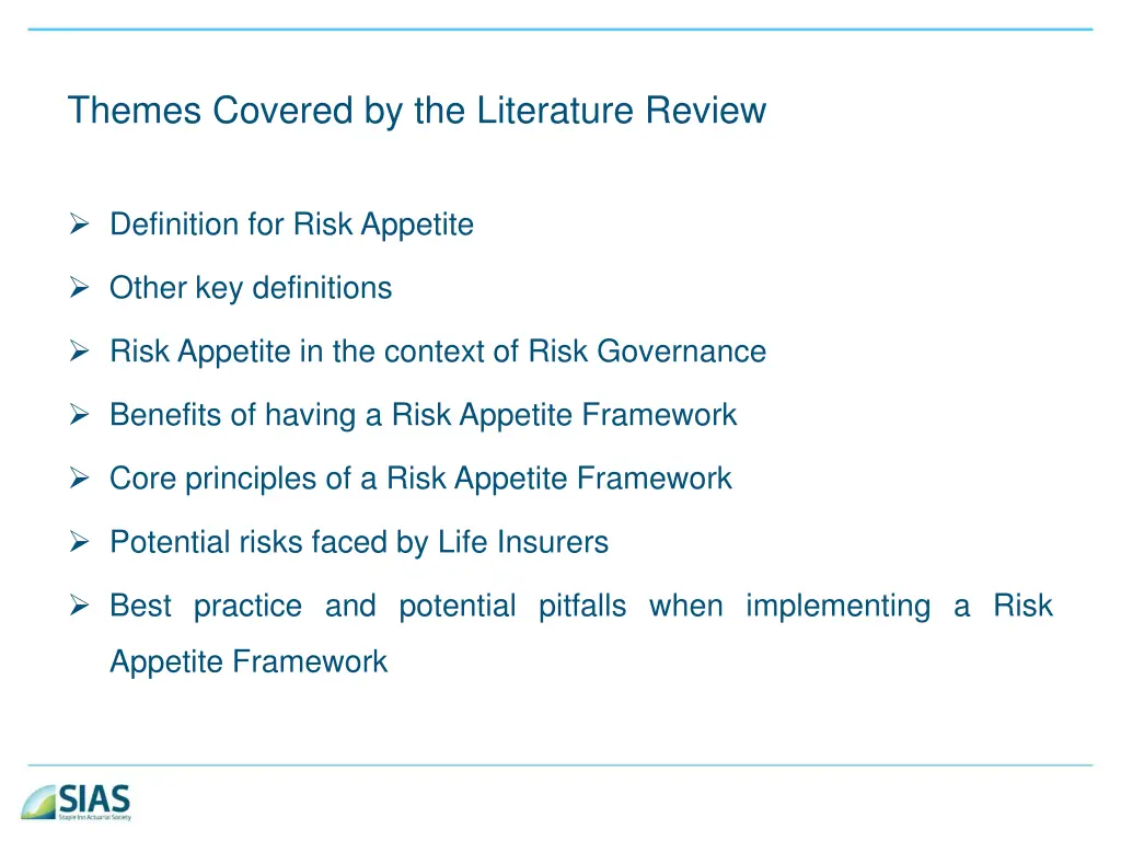 themes covered by the literature review