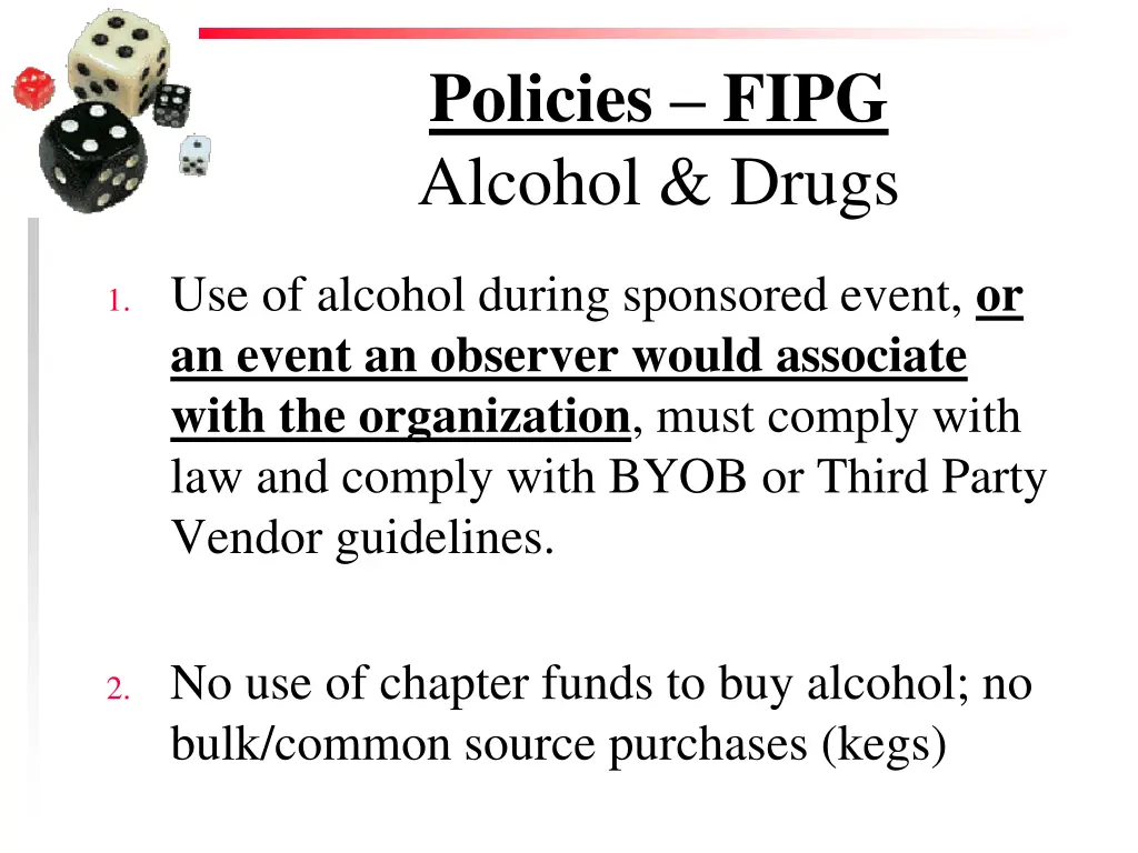 policies fipg alcohol drugs