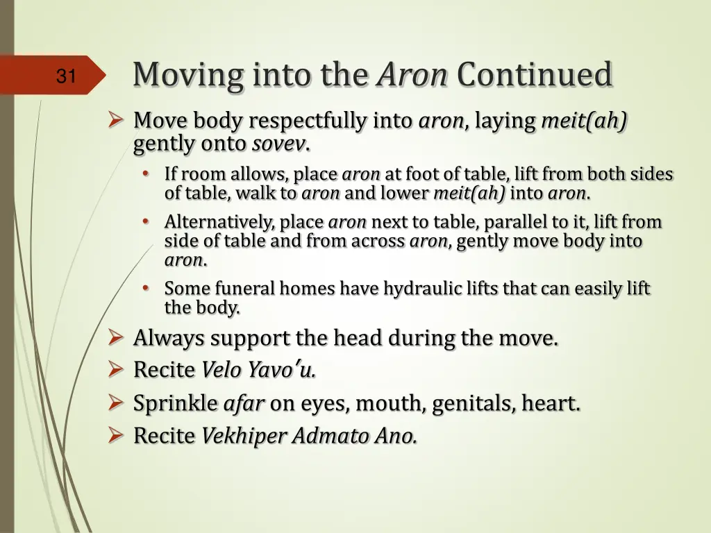 moving into the aron continued move body