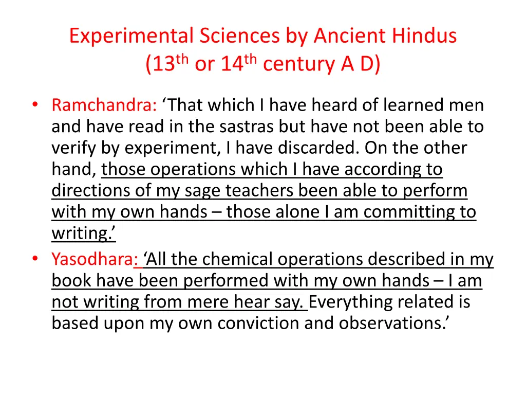 experimental sciences by ancient hindus