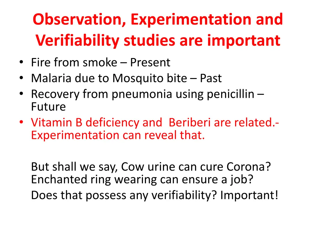 observation experimentation and verifiability