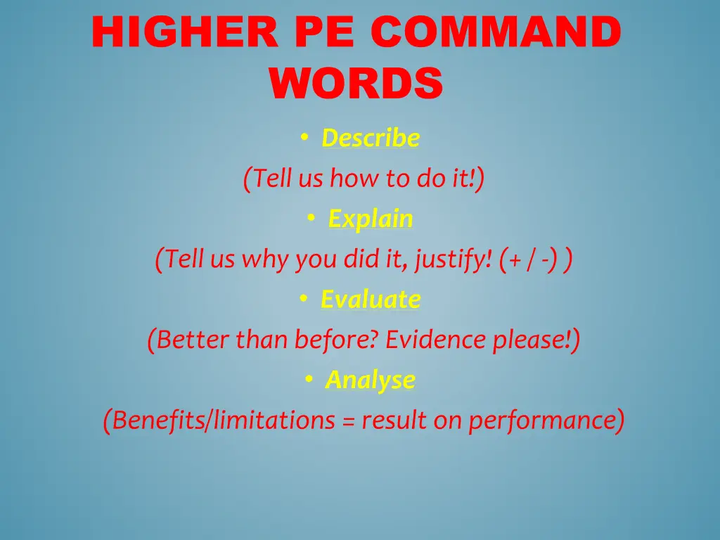 higher pe command words