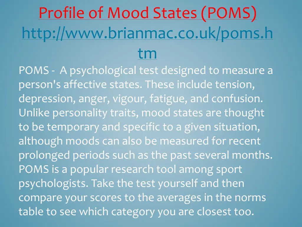 profile of mood states poms http www brianmac