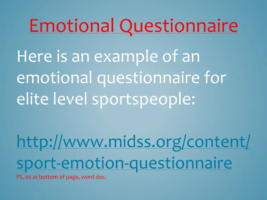 emotional questionnaire