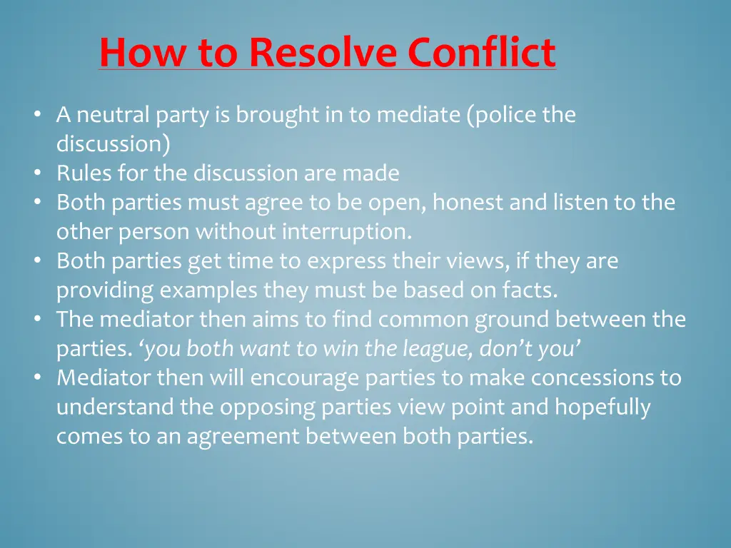 how to resolve conflict