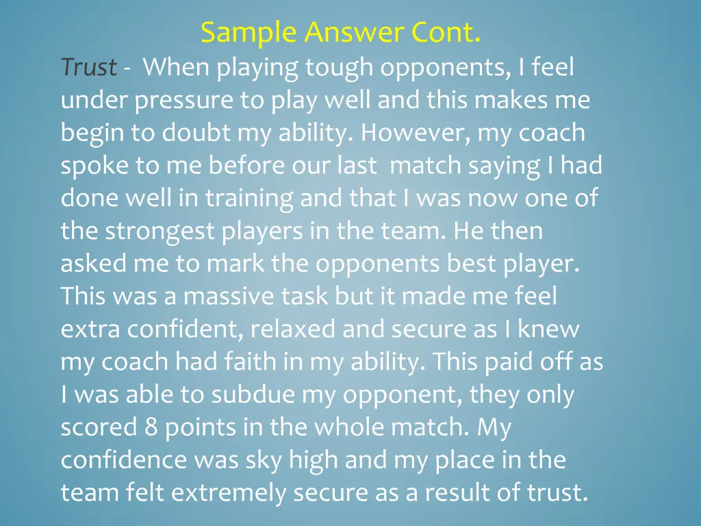 sample answer cont trust when playing tough