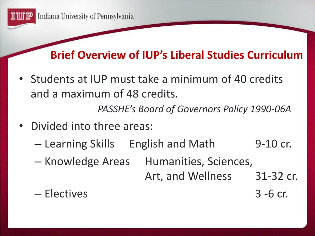 brief overview of iup s liberal studies curriculum