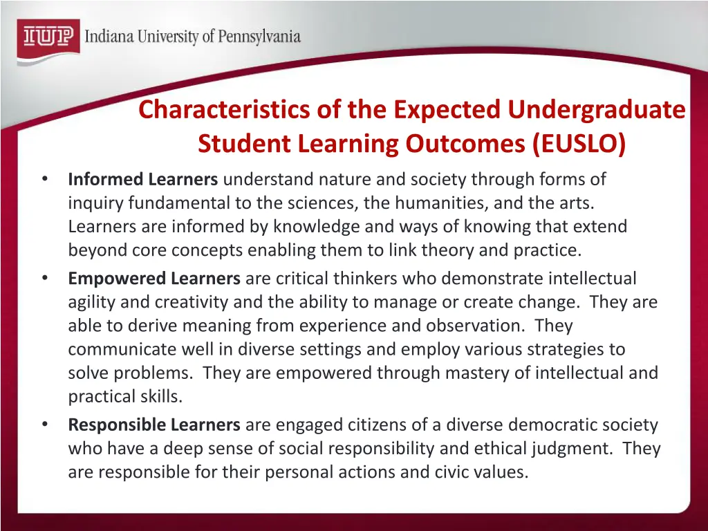 characteristics of the expected undergraduate