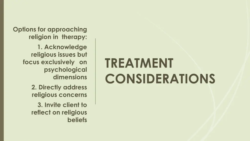 options for approaching religion in therapy