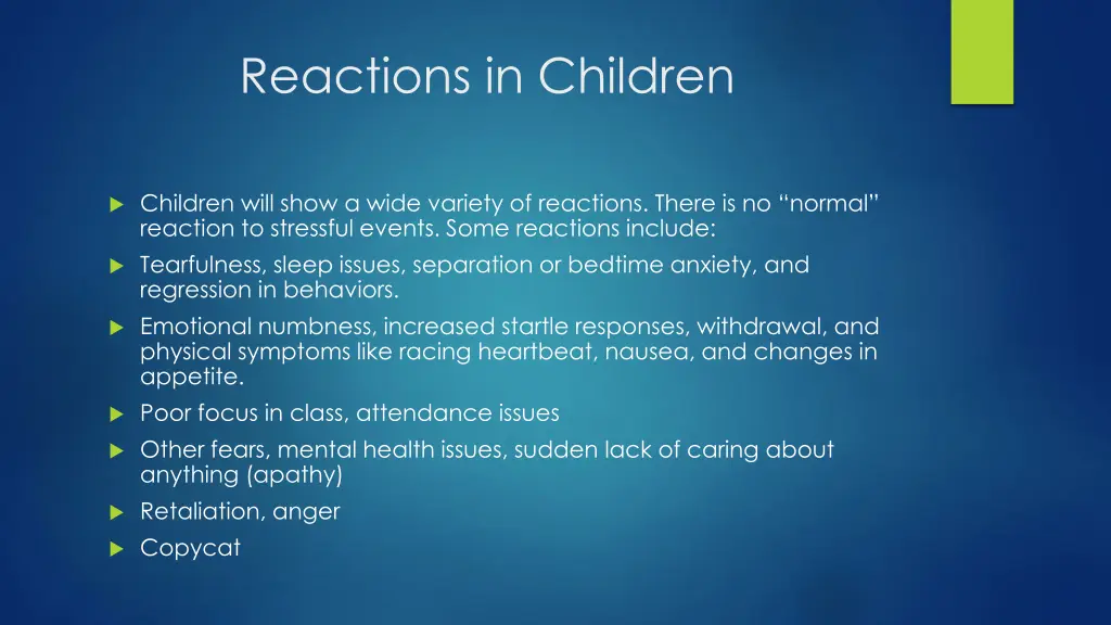 reactions in children