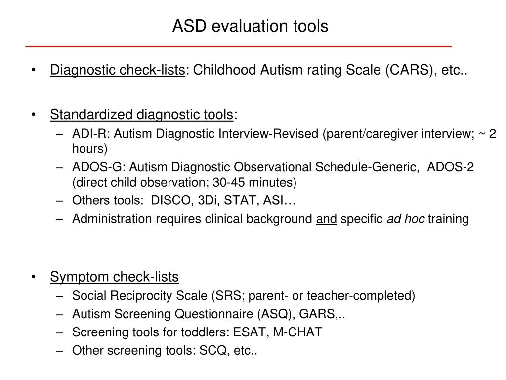 asd evaluation tools