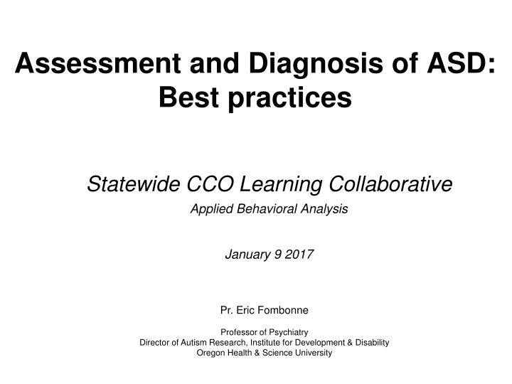 assessment and diagnosis of asd best practices