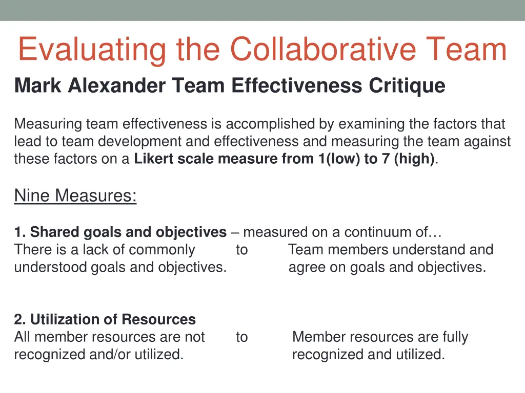 evaluating the collaborative team mark alexander