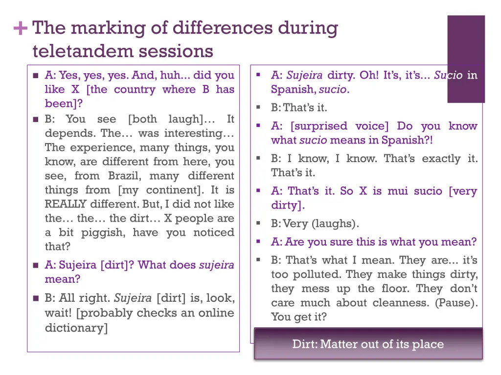 the marking of differences during teletandem 2