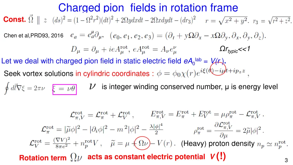 charged pion fields in rotation frame