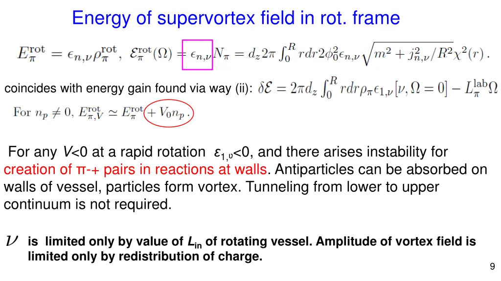 energy of supervortex field in rot frame