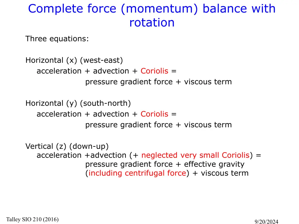 complete force momentum balance with rotation