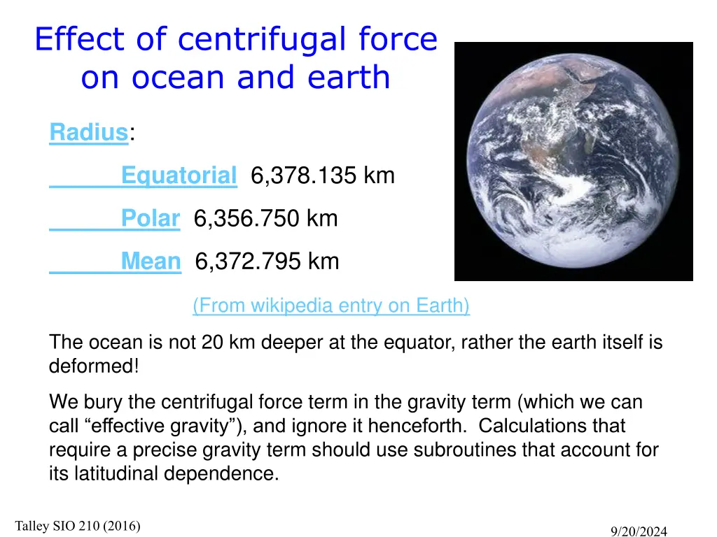 effect of centrifugal force on ocean and earth 1