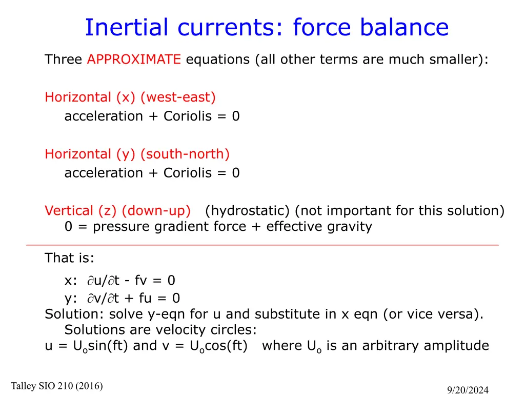 inertial currents force balance