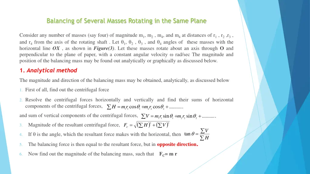 balancing of several masses rotating in the same