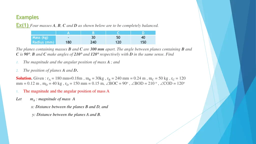 examples ex 1 four masses a b c and d as shown