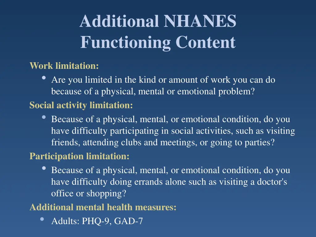 additional nhanes functioning content