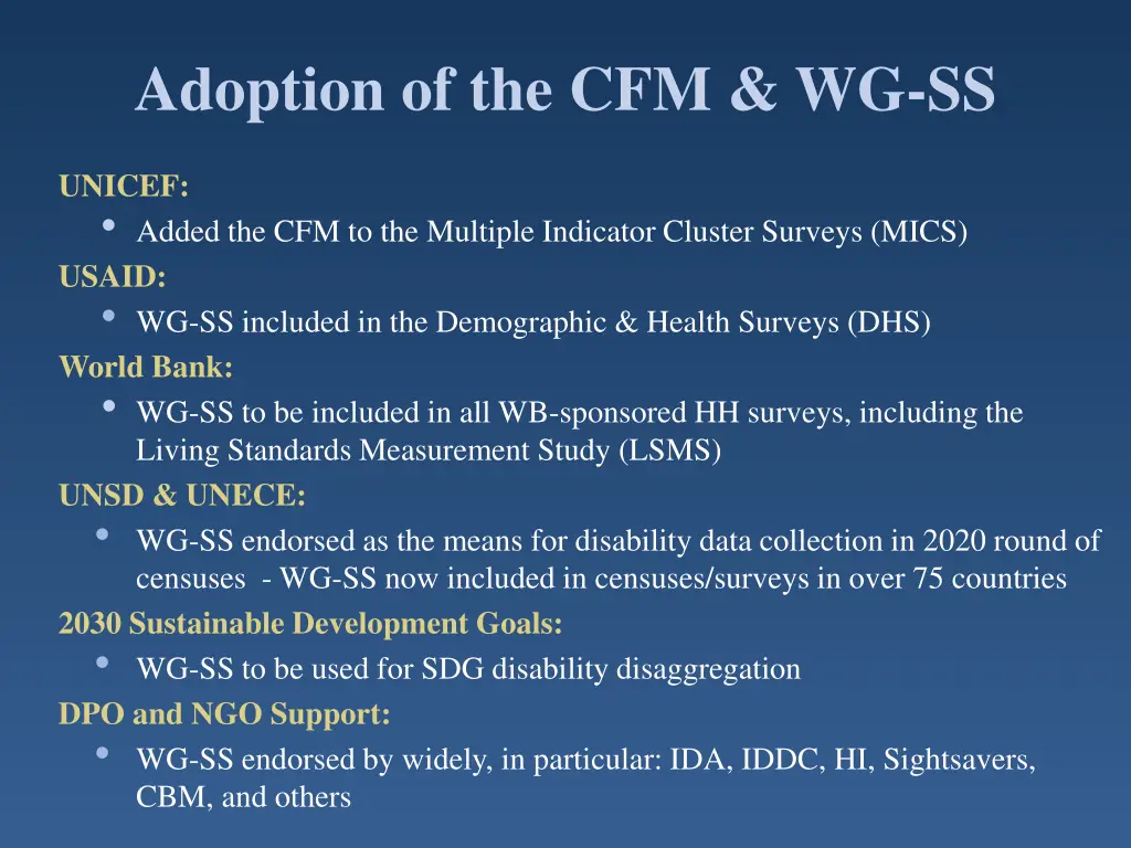 adoption of the cfm wg ss