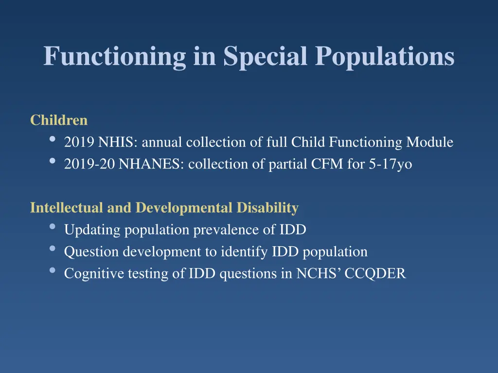 functioning in special populations