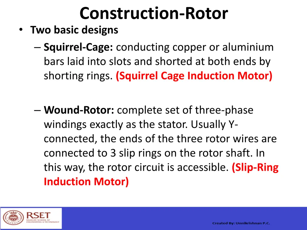 construction rotor two basic designs squirrel