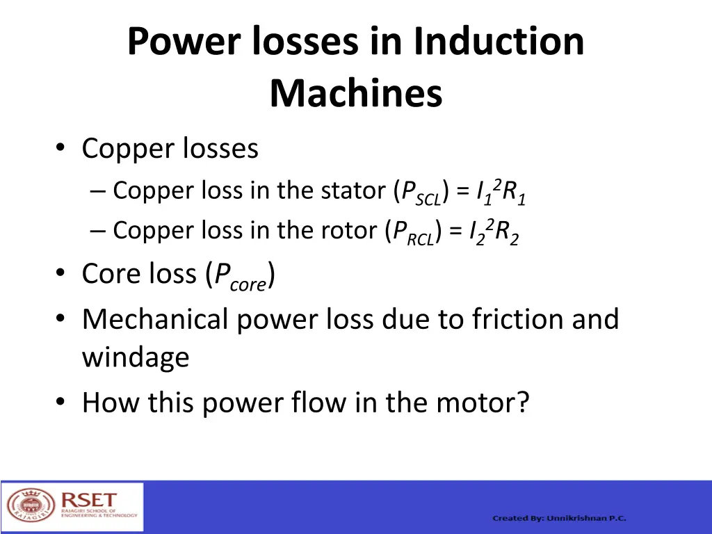 power losses in induction machines copper losses