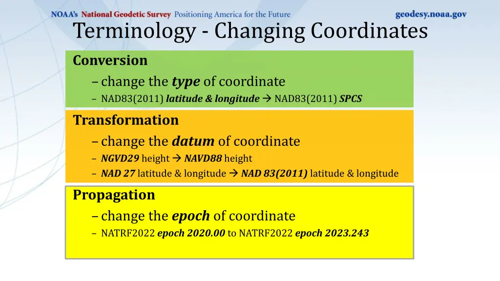 terminology changing coordinates