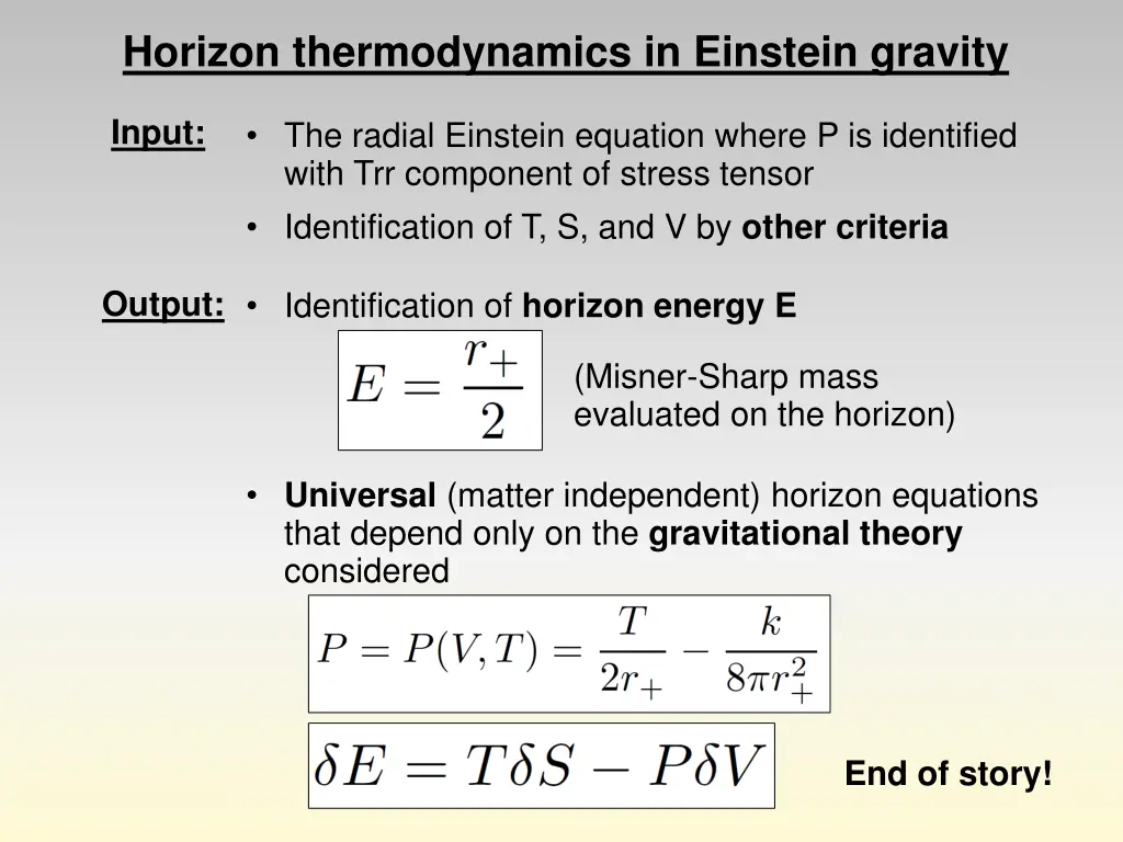 horizon thermodynamics in einstein gravity