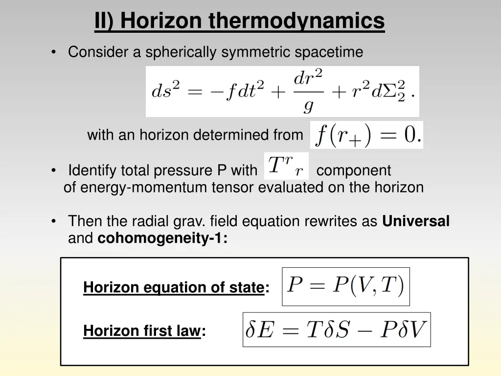 ii horizon thermodynamics