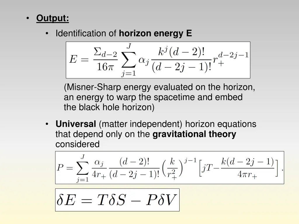 output identification of horizon energy e