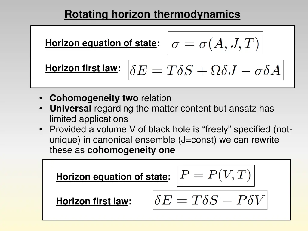 rotating horizon thermodynamics