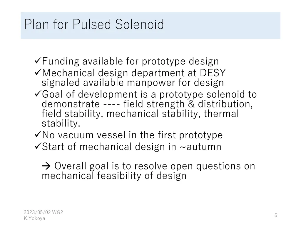 plan for pulsed solenoid