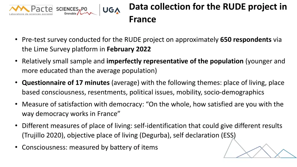 data collection for the rude project in france